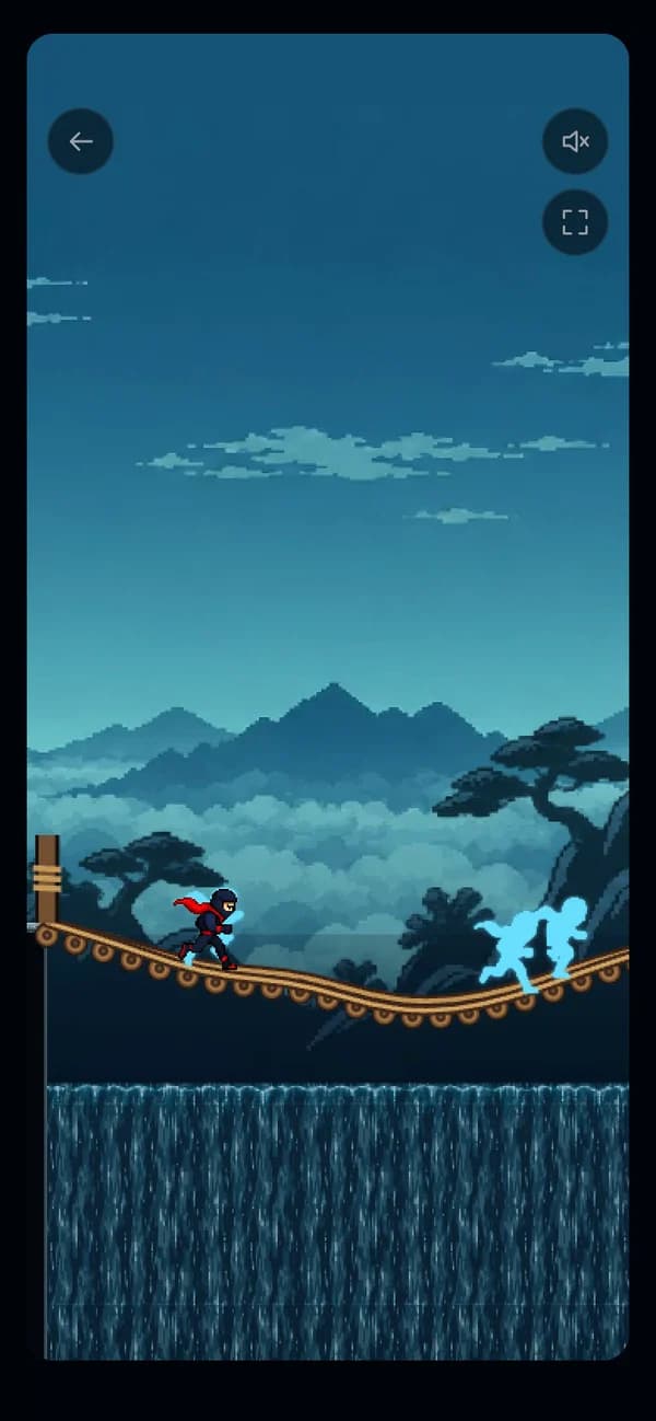 Racing two ghosts over a rope bridge