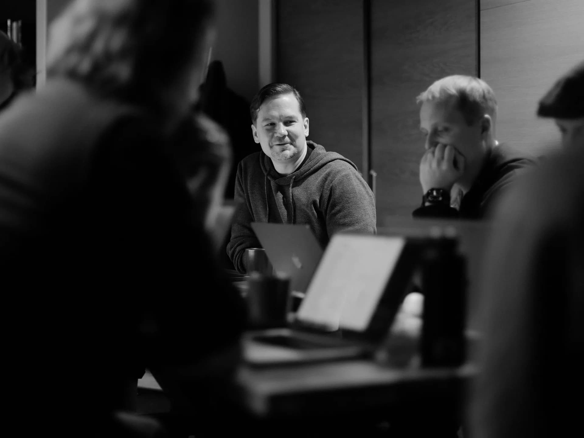 The Metaplay CEO smiling during a team meeting