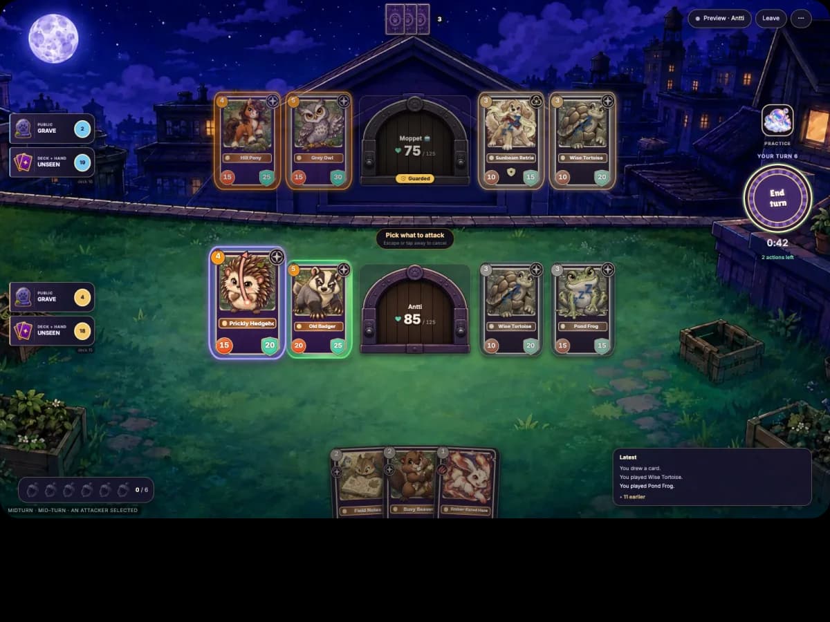Turn-based PvP collectible card sample gameplay