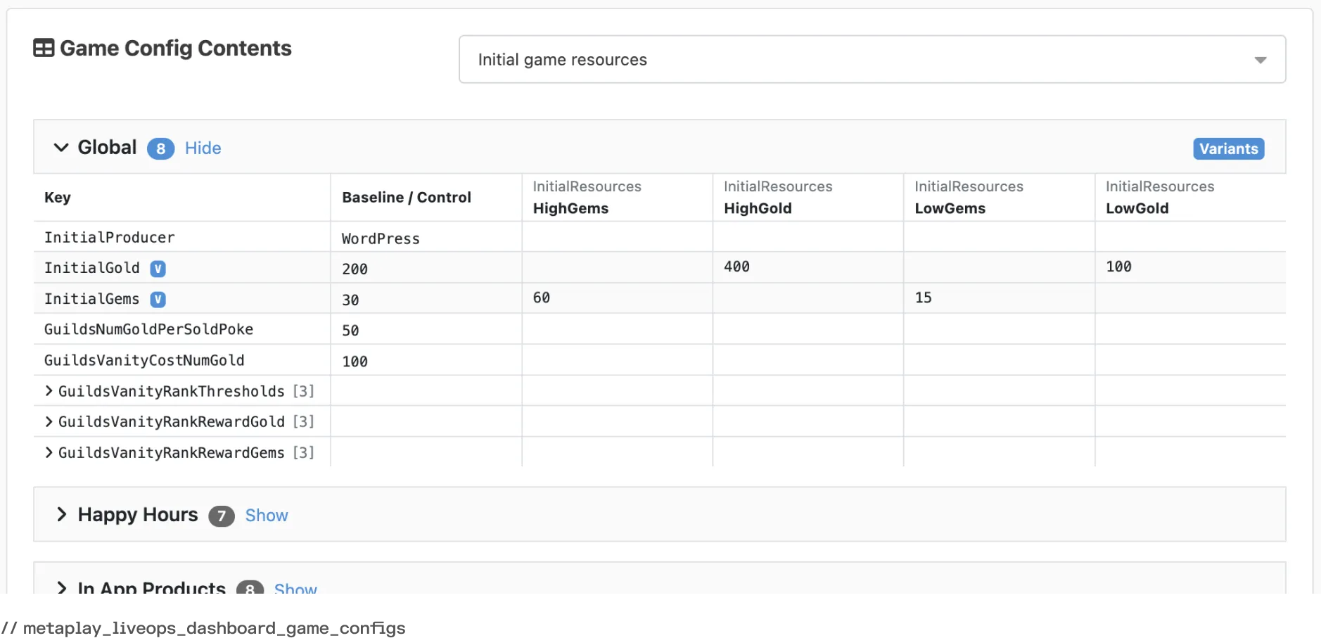 Game config management in the Metaplay LiveOps Dashboard