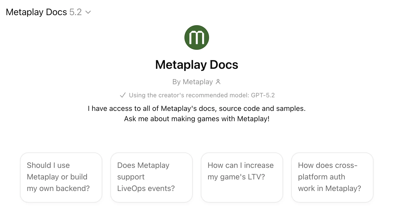 MetaplayGPT in ChatGPT – ask anything about Metaplay's SDK, docs, and samples