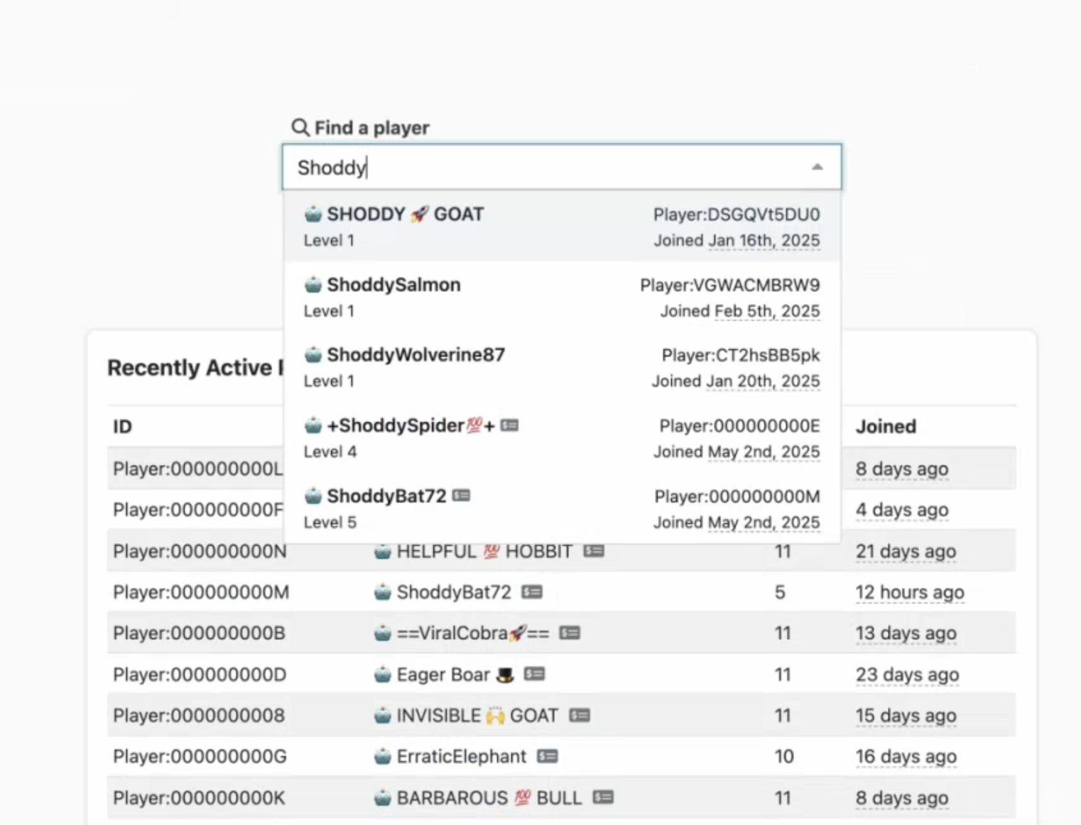 Simulated players visible in the LiveOps Dashboard