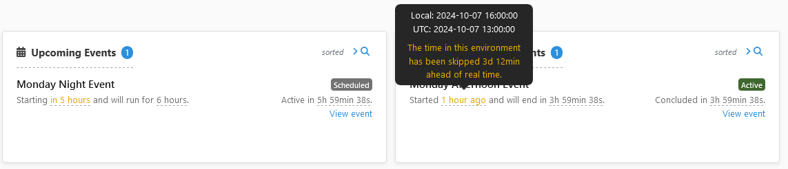 The server time skip controls in the LiveOps Dashboard